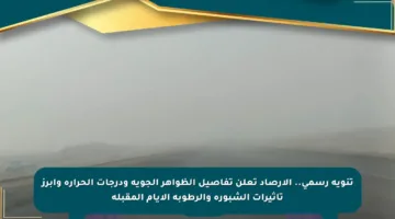 تنويه رسمي.. الأرصاد تعلن تفاصيل الظواهر الجوية ودرجات الحرارة وأبرز تأثيرات الشبورة والرطوبة الأيام المقبلة